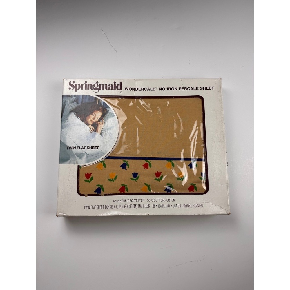 Springmaid Wondercale Twin Flat Sheet Meadowlands Floral Tulip Tan Vintage New